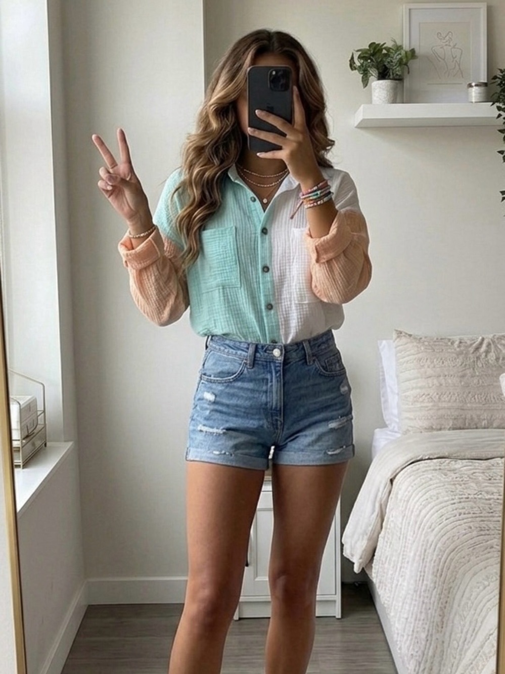 Simply Southern Pastel Colorblock Gauze Button Down | Size Small/Medium